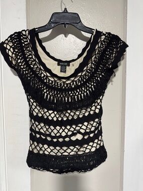 Dolce Cabo Black Crochet Overlay Top with Cream Lining large